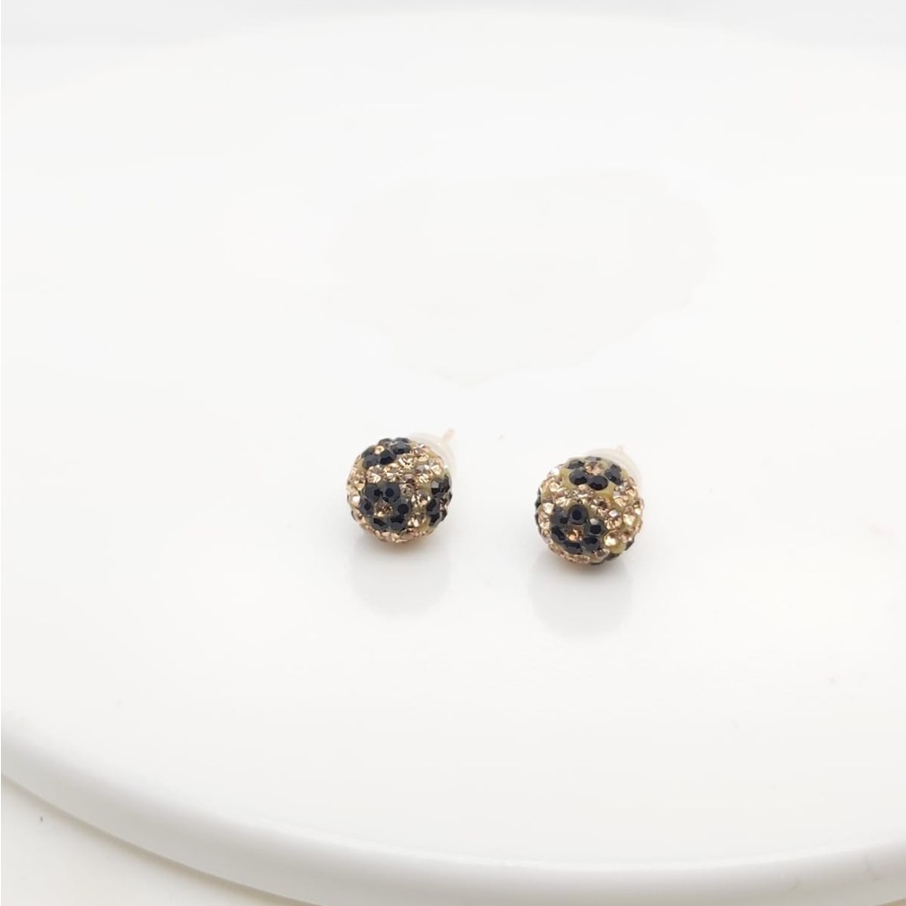 14k Yellow Gold Shambala Studs With Black & Yellow Colors